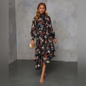 Vici Black Floral Long Sleeve Dress
